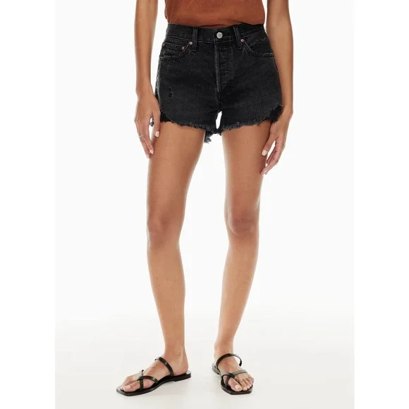 Aritizia Denim Forum The Ex Boyfriend Short Black Eyeliner High Rise Cutoffs 26 - Picture 9 of 9